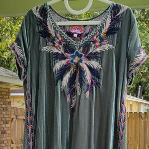 Johnny Was LA Velvet Embroidered Tunic Dress